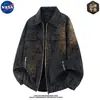 Chaqueta de Cuero con Solapas Tie-Dye de Alta Calidad Marca NASA para Hombre Otoño Lujo Ligero Casual Fresca Moderna Ropa de Abrigo