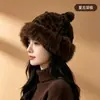 Nuevo sombrero de felpa con estampado de leopardo y orejas de gato para otoño e invierno para mujer, cálido y protector para los oídos, lindo, moderno, versátil y que estiliza el rostro.