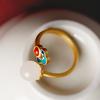 Novo Anel de Ouro Areia do Vietnã Ouro Antigo Dourado Jade Hetian Natural Esmalte Gota de Cola Artesanal Anel Estilo Étnico Vintage