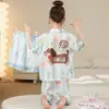 Pijamas para Niñas, Traje de Tres Piezas de Pantalones Cortos y Pantalones Cortos Finos de Seda de Hielo de Verano para Niños, Linda Princesa, Niña Súper Linda