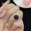 Anillo Abierto de Moda con Cara de Tortuga de 10MM, Amatista Artificial, Conjunto de Dos Piezas con Colgante Simple y Elegante para Mujer