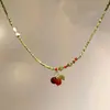 Collar Versátil Estilo Pastoral Primavera y Verano Blanco Rojo Cereza Cadena de Clavícula Choker de Gama Alta Nicho para Mujer