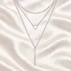 Collar de cadena de cuentas de moda simple con joyería transfronteriza europea y americana, colgante largo de varilla triangular geométrica, cadena de tres capas