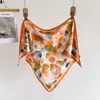Pañuelo Triangular de Seda Artificial Estampada con Patrón de Planta Estilo Coreano, Bufanda Protectora del Sol, Pañuelo para el Cuello, Pañuelo de Seda para Mujer, Pañuelo de Cuello, Pañuelo para la Cabeza, Bufanda