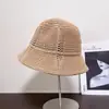 Sombrero de Cubo Vertical Rayado Hueco Estilo Japonés para Mujer, Sombrero de Pescador Versátil Transpirable de Color Sólido para Verano, Sombrero de Punto con Protección Solar para Exteriores