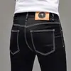 Jeans preto de alta qualidade italiano em Lyocell, não desbota, para homens, novo estilo outono e inverno, skinny slim-fit, stretch, forrado com fleece, moderno