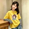 Ropa para niños, camiseta casual de manga larga de algodón puro, única y elegante para niñas, nueva colección de otoño 2026, top de aspecto de dos piezas moderno y casual