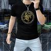 Nueva camiseta de manga corta con cuello redondo y estampado en caliente para hombre, de algodón mercerizado, cómoda y transpirable, para verano.