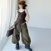 Conjunto de Primavera y Otoño para Niñas 2026 Nuevo Casual Estilo Coreano para Niñas Mayores, Top Falso de Dos Piezas con Falda y Pantalones Cargo