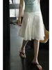 Saia Midi Elegante Versátil Estilo Francês Lalaglw com Renda em Patchwork Multipanel Acabamento em Renda Afinando Silhueta Linha A para Mulheres