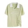 Camiseta de Manga Corta con Cuello Polo para Mujer Verano 2026 Nuevo Estilo Coreano Holgada Irregular con Abertura Top Elegante que Reduce la Edad A3404