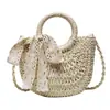 Nova Bolsa Cesta de Legumes Feminina Estilo Coreano Moda Nicho Casual Trançada de Ombro Único Transversal Rattan Trançado Souvenir Bolsa Trançada de Grama