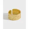 JA353 Anillo Coreano de Plata de Ley S925 Irregular Convexo Lámina de Oro y Plata Cara Ancha Anillo para Mujer Anillo de Dedo Plateado