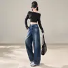 Jeans Americano Retrô de Perna Larga Novo 2026 Transfronteiriço para Mulheres, Formato Pera, Cintura Alta, Caimento Solto, Emagrecedor, Perna Reta, para Figuras Baixas