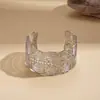 Pulseira Aberta Geométrica Europeia e Americana com Cruz Quadrada Flor Vazada Estilo Minimalista Transfronteiriça Única de Nicho Joia de Alta Qualidade