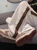 Sentido del Diseño Patrón Geométrico Marca de Moda Jacquard Coreano Pantalones Casuales para Primavera y Verano Rayados Combinación de Colores Sueltos Rectos