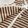 Conjunto de Dos Piezas de Verano Nuevo para Niñas: Chaleco de Rayas Retro con Lazo y Pantalones Largos, Conjunto de Punto Estilo Europeo y Americano Transfronterizo para Niñas