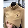 Camada Base Térmica Reversível de Gola Alta para Homens no Inverno com Bordado de Urso, Top Quente de Manga Longa Escovado