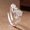 Pulseira Criativa Flor de Ameixa Banhada a Prata Flor de Cerejeira Aberta Feminina Pulseira de Flor Bicolor Retrô Joias de Prata Feitas à Mão Joias Personalizadas Atacado