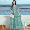 Vestido playero bohemio con estampado floral, largo, de verano, de algodón, de manga corta y corte amplio, con escote en V y cintura elástica.