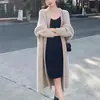 Suéter Cardigan Tricotado Macio Aveludado Imitação de Visão com Aspecto Ceroso para Mulheres Outono e Inverno Novo Solto Tamanho Grande Aparência Emagrecedora Estilo Preguiçoso Longo Peça Externa