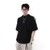Suéter de Punto Transpirable de Manga Corta para Hombre Estilo Americano Retro Deportivo Holgado Casual Rayas Lel Camisa Polo Holgada