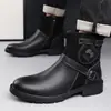 Botas Martin transfronterizas para hombre, botines retro de estilo británico de caña alta con cuero patchwork y detalles de hebilla, suela gruesa, antideslizantes y duraderas, botas de trabajo