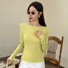Camiseta de Manga Longa com Gola Canoa de Algodão Elástico Amigo da Pele Feminina Top 2026 Outono Novo Simples Versátil Slim Fit Camiseta Básica