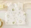 Chaleco acolchado de algodón puro para bebé, estilo primavera y otoño, unisex, con estampado de dibujos animados, sin mangas, cálido y grueso