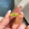 Anillo de Artesanía Cepillada de Plata de Ley S925 para Mujer, Ajustable, con Piedra de Cristal Natural Peridoto, Estilo Popular de Xiaohongshu