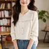 Camisa Bordada de Color Albaricoque para Mujer, Manga Larga, Moda Primavera 2026, Elegante Top Femenino, Camisa de Alta Gama Bordada de Algodón Puro Estilo Francés