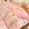 Juego de Cuatro Piezas de Terciopelo de Leche Cálido de Invierno Espeso Coral Fleece Franela Funda de Edredón Juego de Tres Piezas para Dormitorio de Estudiante