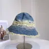Chapéu Balde Jeans Vintage Desgastado com Borda Crua para Mulheres, Chapéu de Sol Fashion Versátil de Outono para Viagem de Férias