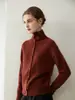 PinKangSaiNi~Cárdigan de punto 100% cachemira pura con cuello alto para mujer, diseño único con botones diagonales, abrigo suéter
