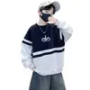 Moletom Masculino Gola Redonda Color Block Outono e Inverno para Crianças Maiores, Novo Inverno 2025 Espesso com Forro de Lã Camiseta Base Tendência