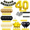 Banner de Feliz Cumpleaños Dorado y Negro Transfronterizo Topper para Pastel Globos con Números Set de Decoración para Fiesta