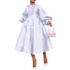 BN311 comércio exterior transfronteiriço roupas femininas europeias e americanas outono e inverno novo cor sólida brilhante solta botão manga lanterna vestido