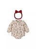 Macacão de Bebê 2026 Primavera e Outono Novo Estilo Pastoral Macacão de Bebê Floral Vermelho com Gola de Renda Roupas de Bebê