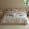Juego de Cama de Cuatro Piezas Otoño/Invierno Clase A Engrosado Todo Algodón Estampado Floral Pequeño Cepillado Algodón Puro Agradable a la Piel Cálida Funda de Edredón Sábana Bajera Ropa de Cama