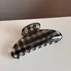 Grampo de Cabelo Transparente com Padrão Xadrez em Leque, Presilha de Cabelo de Novo Estilo de Alta Qualidade, Presilha de Tubarão para Cabelos Grossos, Acessório de Cabelo Feminino