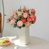 Rosas simuladas de alta gama con borde quemado, flores artificiales, ramos de flores secas, decoraciones para sala de estar, decoraciones de mesa para sala de estar, flores de cerámica
