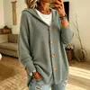 Sudadera con capucha de punto de botones europea y americana Chaqueta Otoño e Invierno Nuevo Estilo Transfronteriza Color Sólido Casual Chaqueta Suéter Mujer