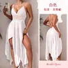 Vestido Longo de Malha Estilo Resort Feiyun para Mulheres com Decote em V Profundo, Renda em Patchwork, Costas Abertas, Fenda Alta, Vestido de Praia 863