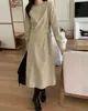 El tamaño ha sido actualizado. Vestido largo coreano chic estilo francés con cuello redondo y cinturón para mujer