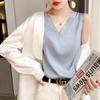 Chaleco Top de Tirantes con Cuello en V para Mujer 2025 Verano Nuevo Estilo Malla Sin Mangas Exterior Satén Base Exterior Ropa Suelta