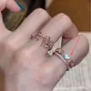 Conjunto de duas peças~Anel de coração com laço rosa doce estilo coreano, elegante e sofisticado, adequado para usar em camadas