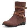 Novas botas femininas estilo western com fivela de cinto, botas curtas estilo Martin, botas de motocicleta de salto baixo, tamanhos 40-47, tamanho grande, comércio exterior da Amazon