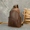 Mochila de Couro Crazy Horse Retrô, Grande Capacidade, Bolsa de Peito Multiúso para Trabalho e Dia a Dia, Bolsa Transversal de Ombro Único de Alta Qualidade Feita à Mão