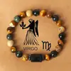 Pulsera de las Doce Constelaciones 8mm Ojo de Tigre Piedra con Imagen Pulsera Hecha a Mano Piedra Natural con Cuentas Pulsera de Constelación con Tarjeta