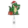 Porta-Crachá Retrátil Animal de Desenho Animado de Natal Porta-Cartão Giratório Puxável Porta-Cartão de Estudante para Escritório
